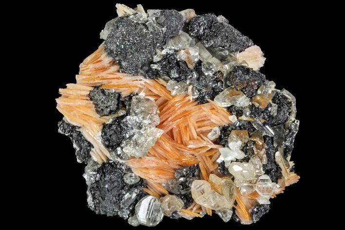 Cerussite Crystals with Bladed Barite on Galena - Morocco #100764